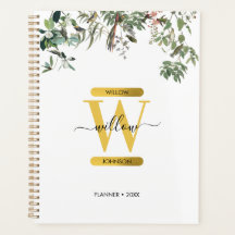 Monograma Dourado Elegante Eucalyptus Greenery & B