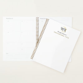 Agenda Monograma Dourado Elegante Simples e Branco