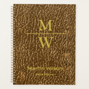 Agenda Monograma Dourado Elegante Textura Dourada