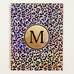 Agenda Monograma Dourado Feminino Arco-Íris Iridescente L