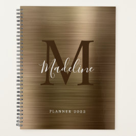 Agenda Monograma Dourado Metálico Simples Moderno Brutado