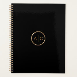 Agenda Monograma Dourado Mínimo em PRETO