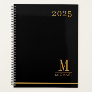Agenda Monograma Dourado Mínimo Moderno Preto 2025