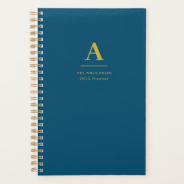 Agenda Monograma Dourado moderno Indigo Blue Pro Business