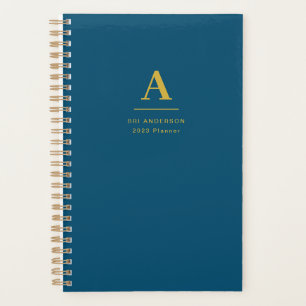 Agenda Monograma Dourado moderno Indigo Blue Pro Business