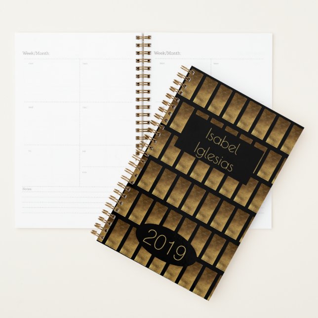 Agenda Monograma Dourado Preto 2019 I Elegante (Exibição)