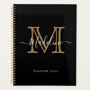 Agenda Monograma Dourado profissional Elegante simples