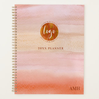 Agenda Monograma Dusty Orange Watercolor com o seu logóti