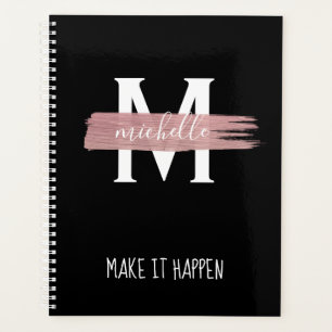 Agenda Monograma e Motivação Dourada moderna Rosa
