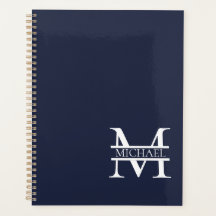 Monograma e Nome Azul do Marinho Elegante Personal