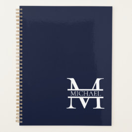 Agenda Monograma e Nome Azul do Marinho Elegante Personal