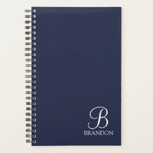 Agenda Monograma e Nome de Script Personalizado Azul-mari