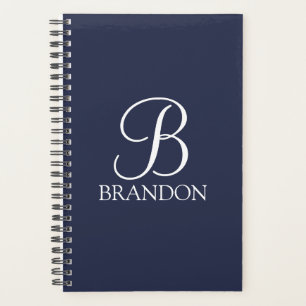 Agenda Monograma e Nome de Script Personalizado Azul-mari