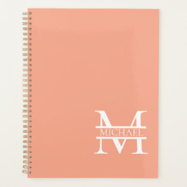 Agenda Monograma e Nome do Pêssego Elegante Personalizado