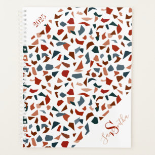 Agenda Monograma e Nome Padrão Moderno Abstrato Terrazzo