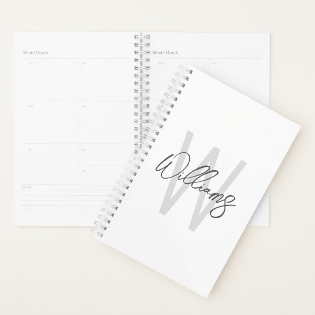 Agenda Monograma e Nome Personalizados de Script Moderno (Exibição)