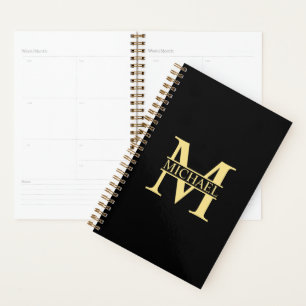 Agenda Monograma e Nome Personalizados Preto e Dourado