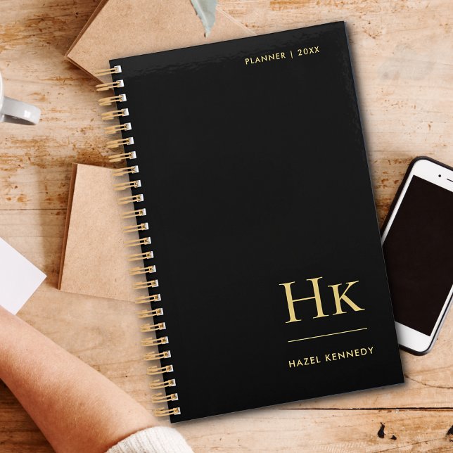 Agenda Monograma Elegante Black Dourado Classic Professio (Criador carregado)