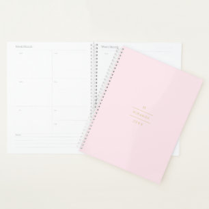 Agenda Monograma Elegante Blush Rosa Dourado Chic Grande