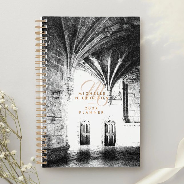 Agenda Monograma Elegante Clássico em Estilo Gótico (Criador carregado)
