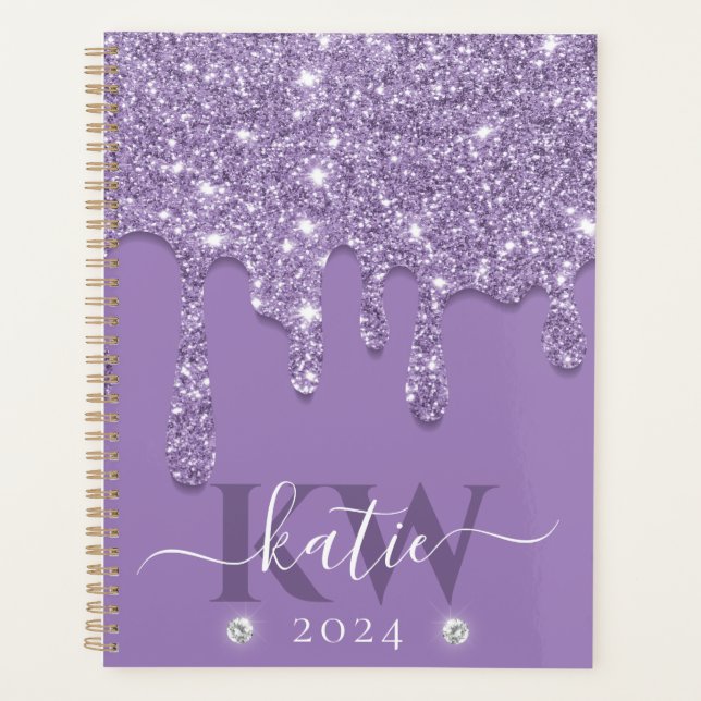 Agenda Monograma Elegante com Glitter Roxo Claro (Frente)