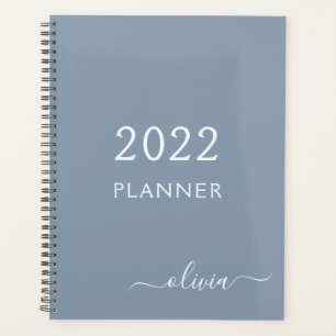 Agenda Monograma Elegante de Script Moderno Azul Dusty 20