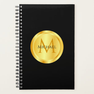 Agenda Monograma Elegante Dourado Modelo moderno preto