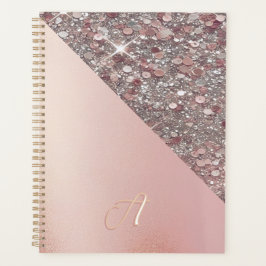 Agenda Monograma Elegante em Dourado Rosa