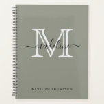 Agenda Monograma Elegante Evergreen Fog Moderno<br><div class="desc">Planejador de Monograma Elegante Evergreen Fog</div>
