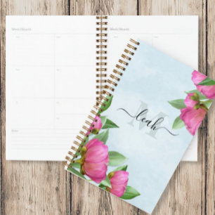 Agenda Monograma Elegante Floral Vintage Bonito Pink