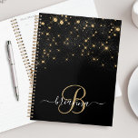 Agenda Monograma Elegante Glitter Diamond Glitter Dourado<br><div class="desc">Crie seu próprio planejador de brilho de diamante preto e ouro personalizado com seu monograma e nome personalizados.</div>