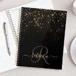 Agenda Monograma Elegante Glitter Diamond Glitter Dourado<br><div class="desc">Crie seu próprio planejador de brilho de diamante preto e ouro personalizado com seu monograma e nome personalizados.</div>