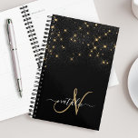 Agenda Monograma Elegante Glitter Diamond Glitter Dourado<br><div class="desc">Crie seu próprio planejador de brilho de diamante preto e ouro personalizado com seu monograma e nome personalizados.</div>