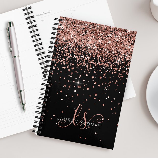 Agenda Monograma Elegante Glitter Dourado Glam Rosa (Criador carregado)