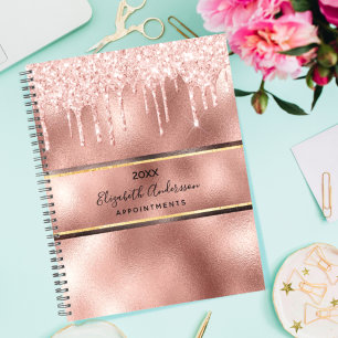 Agenda monograma elegante metálico rosa dourado 2023