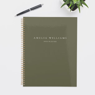 Agenda Monograma Elegante Minimalista em Verde Oliva