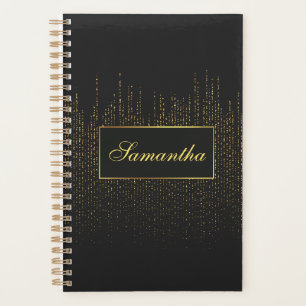 Agenda Monograma Elegante Preto e Dourado Brilhante Femin