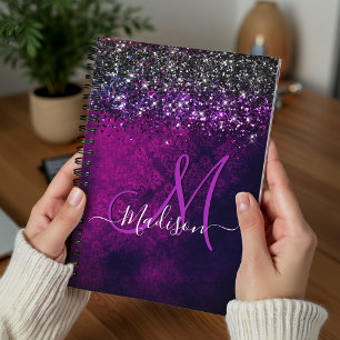 Agenda Monograma falso cintilante magenta fofo preto
