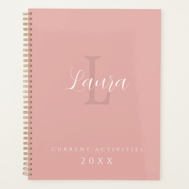 Agenda Monograma feminino e nome - pink branco personaliz (Frente)