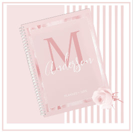 Agenda Monograma Floral Cor-de-Rosa Bonito e Bonita