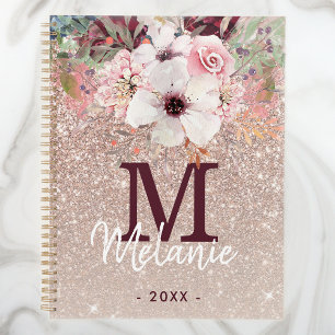 Agenda Monograma Floral Cor-de-Rosa Dourada 2023