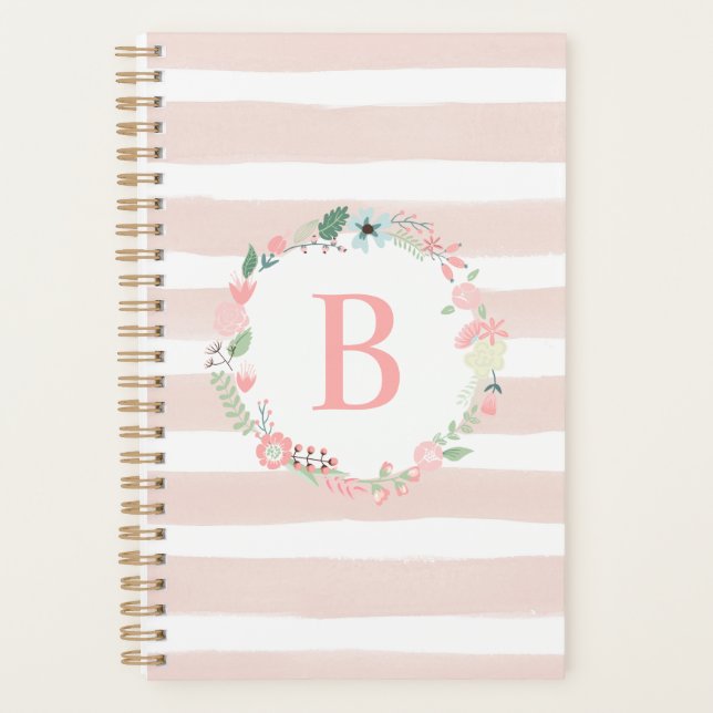 Agenda Monograma Floral de País Rosa (Frente)