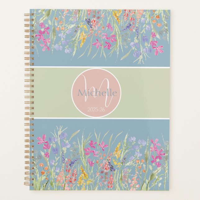 Agenda Monograma Floral de Primavera de Aquarela (Frente)