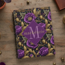 Monograma Floral Dourado Roxo Elegante William Mor