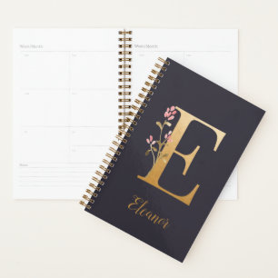Agenda Monograma Floral Elegante Azul Personalizado E