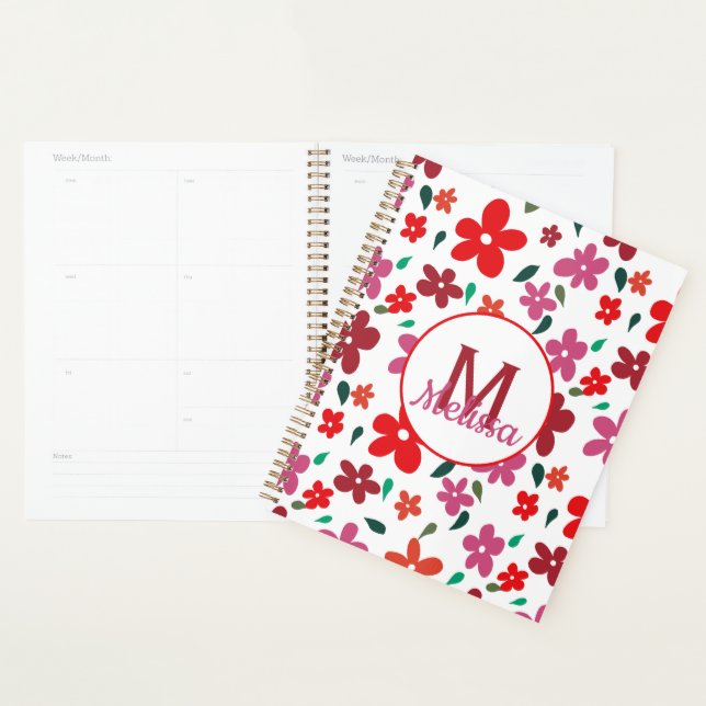 Agenda Monograma Floral Mínimo Colorido (Exibição)