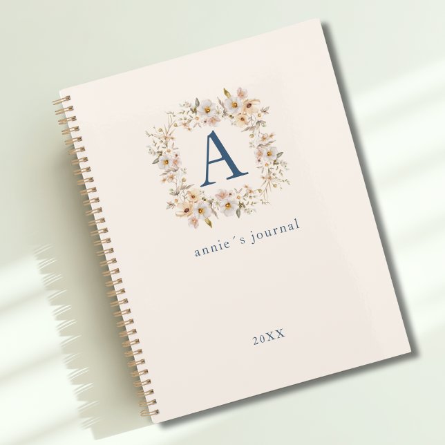 Agenda Monograma Floral Personalizado de Boho (Custom Boho Floral Monogram Beige Planner)