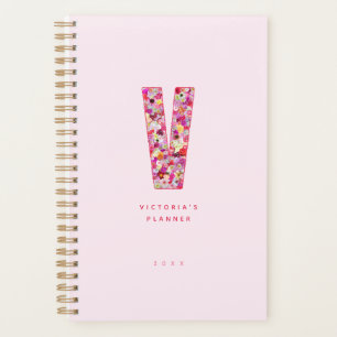 Agenda Monograma Floral Personalizado Rosa Bege
