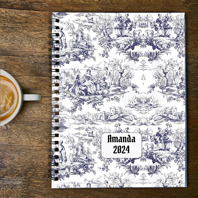 Agenda Monograma floral preto de jouy (Criador carregado)