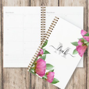Agenda Monograma Floral Rosa Personalizado